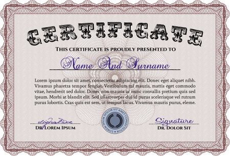 Certificate template or diploma template. Superior design. With guilloche pattern and background. Vector pattern that is used in money and certificate.