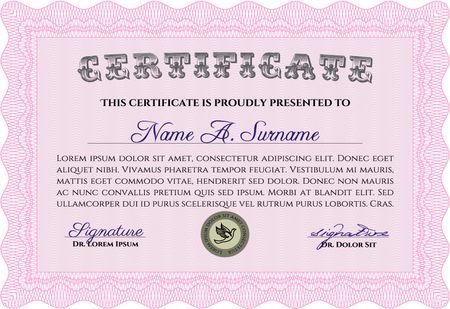 Certificate template. Artistry design. Complex background. Border, frame.