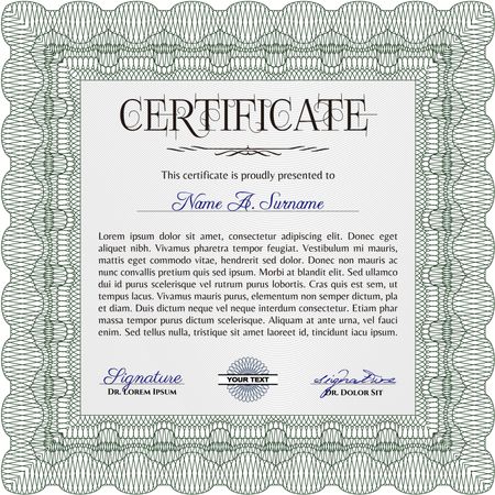 Sample certificate or diploma. Border, frame.Retro design. With complex background. 