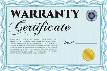 Sample Warranty certificate template. With background. Complex frame. Very Detailed. 