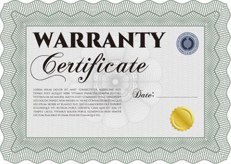 Sample Warranty template. With background. Perfect style. Complex border. 