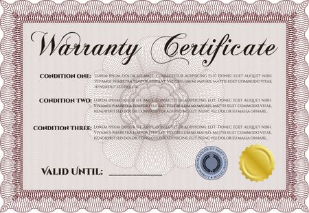 Warranty Certificate. Very Detailed. Easy to print. With sample text. 