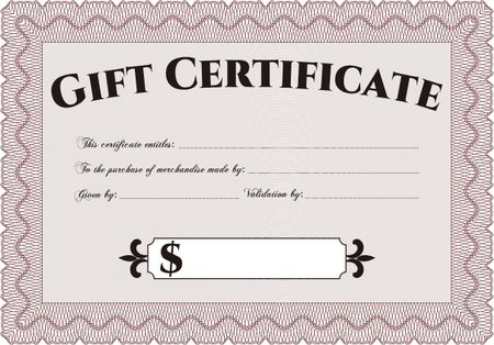 Formal Gift Certificate template. Detailed.Lovely design. With linear background. 