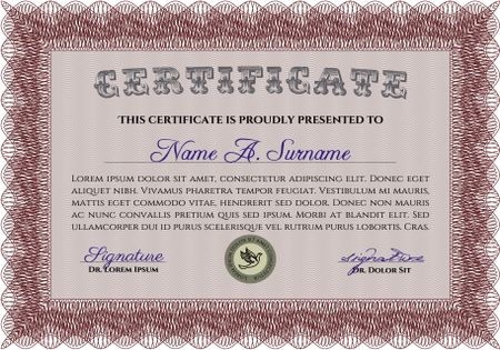 Certificate template or diploma template. With guilloche pattern. Modern design. Money style.