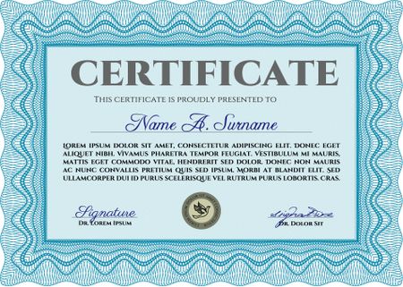 Diploma. Frame certificate template Vector.Cordial design. Printer friendly.