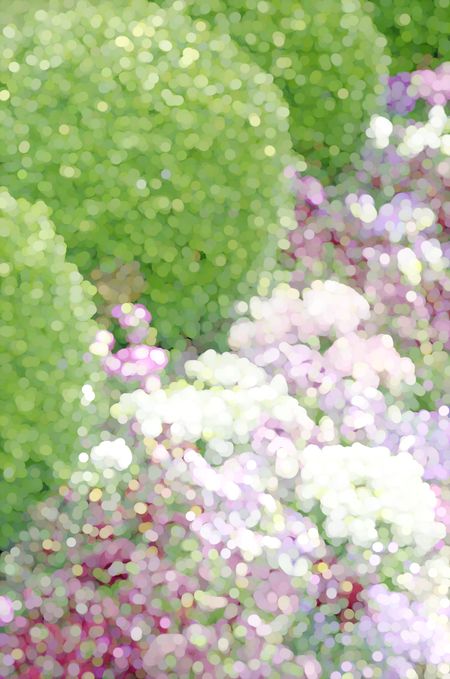 Decorative abstract of flowers and shrubs with light pastels in spring garden