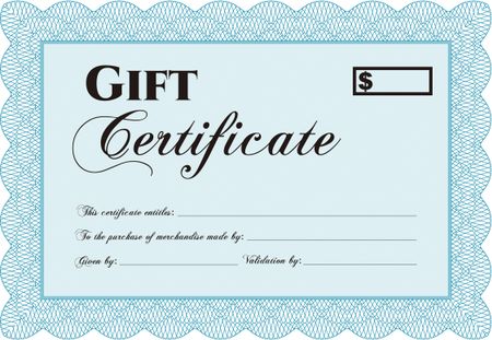 Formal Gift Certificate. Lovely design. With guilloche pattern and background. Vector illustration.