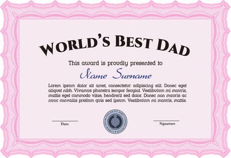 World's Best Father Award Template. Border, frame.Elegant design. With background. 