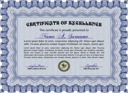 Sample Diploma. With guilloche pattern. Customizable, Easy to edit and change colors.Cordial design. 