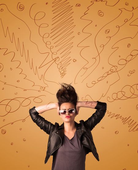 excited-young-woman-extreme-hairtsyle-hand-287091953 Excited young woman with extreme hairtsyle and hand drawn lines concept on background