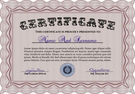 Sample Certificate. Retro design. With great quality guilloche pattern. Money style.