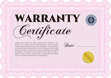 Sample Warranty certificate. With background. Retro design. With sample text. 