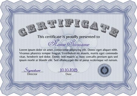 Certificate of achievement template. Complex background. Superior design. Frame certificate template Vector.