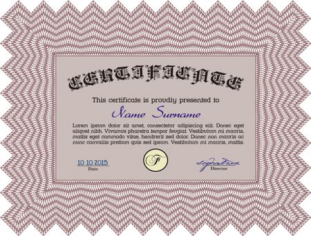 Certificate or diploma template. With great quality guilloche pattern. Beauty design. Money style.