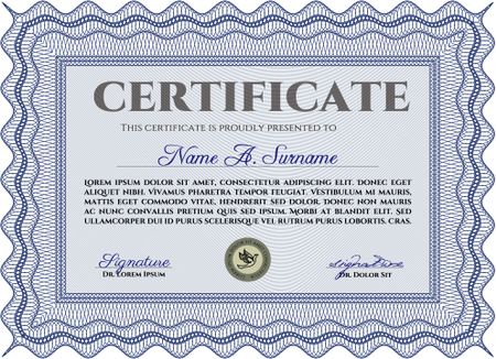 Diploma or certificate template. Modern design. Border, frame.With guilloche pattern and background. 