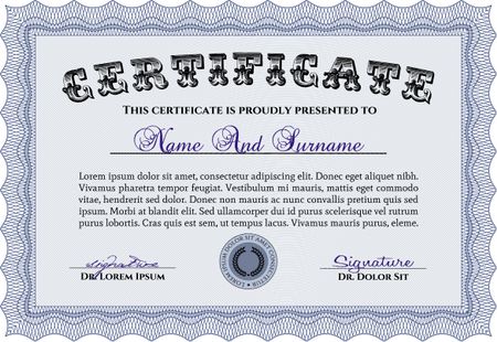 Certificate template. With complex linear background. Complex design. Detailed.