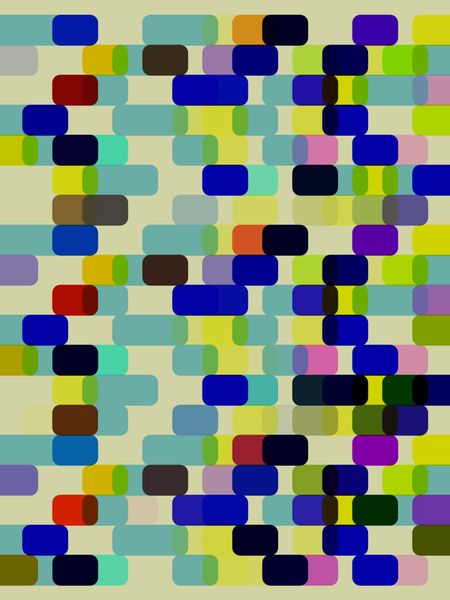 Multicolored geometric abstract grid of rounded rectangles for themes of variety,  multiplicity, or synergy in decoration or background