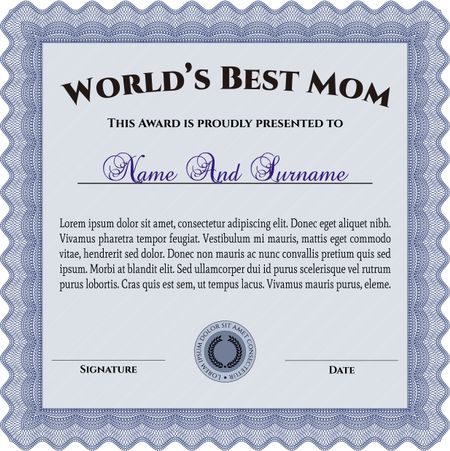 Best Mother Award Template. Cordial design. Vector illustration.With quality background. 