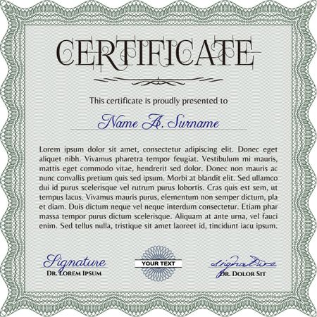 Diploma. Frame certificate template Vector.Cordial design. Printer friendly.