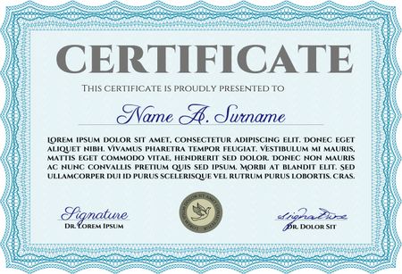 Sample certificate or diploma. Border, frame.Retro design. With complex background.