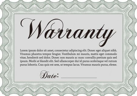 Warranty template. With complex background. With sample text. Perfect style. 