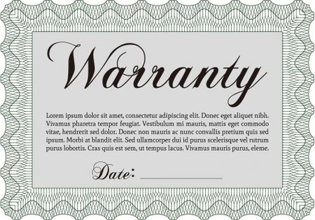 Warranty template. With complex background. With sample text. Perfect style.