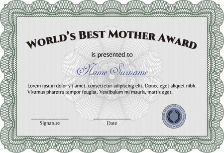 Award: Best Mom in the world. Vector illustration.Printer friendly. Elegant design. 