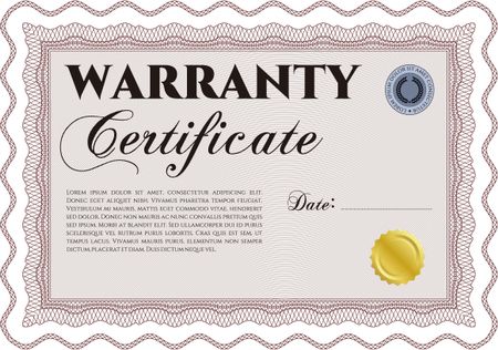 Warranty Certificate template. Retro design. It includes background. With sample text. 
