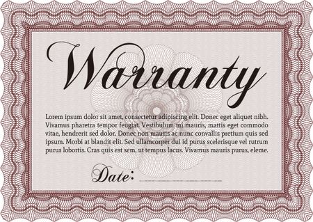 Warranty Certificate. Complex frame. Retro design. With complex background. 