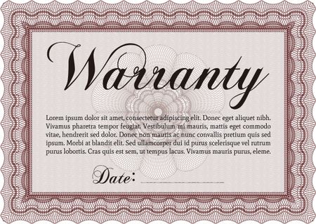 Warranty Certificate. Complex frame. Retro design. With complex background.