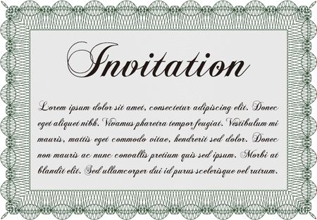 Formal invitation. With great quality guilloche pattern. Vector illustration.Superior design. 
