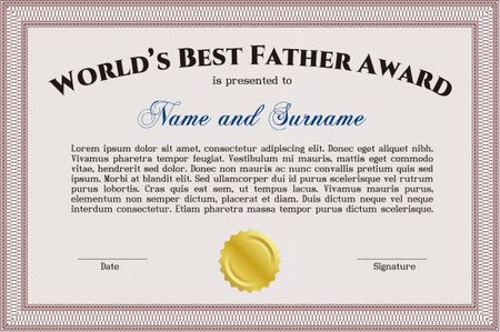 Best Father Award Template. Excellent design. Vector illustration.With guilloche pattern. 