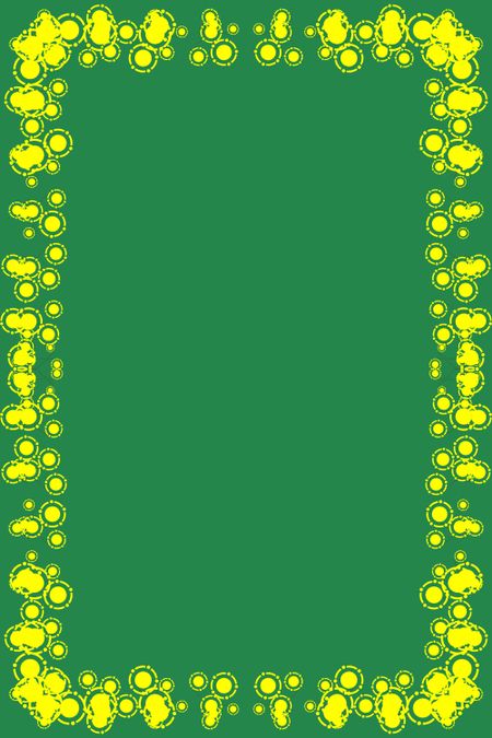 Simple background of little yellow dots within circles bordering a blank green interior where you can insert text, graphics, or both (24 megapixels)