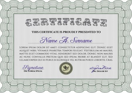 Sample certificate or diploma. Border, frame.Retro design. With complex background. 