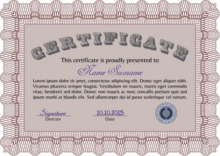 Certificate. With complex background. Complex design. Vector pattern that is used in currency and diplomas.