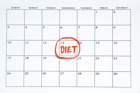 DIET written in red on white calendar