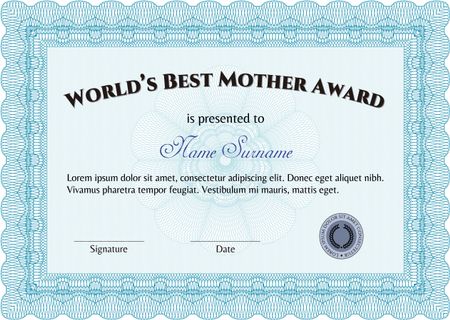 World's Best Mother Award. Lovely design. Border, frame.With complex linear background. 