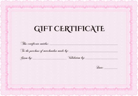 Modern gift certificate. Border, frame.Complex design. With guilloche pattern and background. 