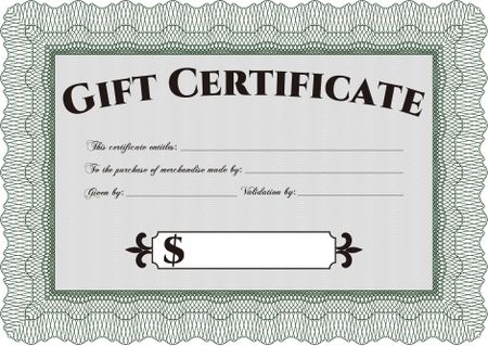 Gift certificate template. With great quality guilloche pattern. Retro design. Detailed.