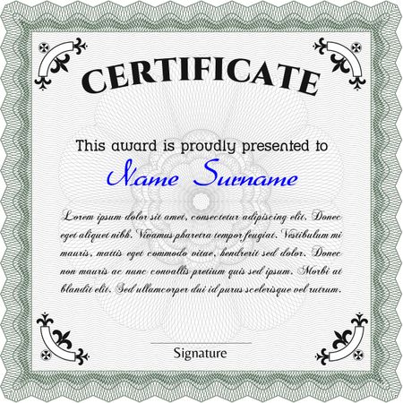 Diploma or certificate template. With guilloche pattern. Vector certificate template.Good design. 