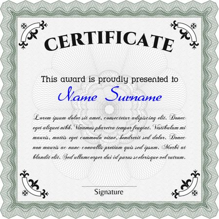 Diploma or certificate template. With guilloche pattern. Vector certificate template.Good design.