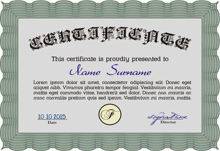 Certificate template or diploma template. Money style.Complex design. With great quality guilloche pattern. 