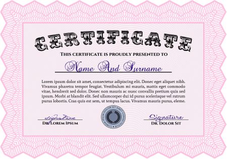 Sample Certificate. Complex design. Frame certificate template Vector.With complex background. 