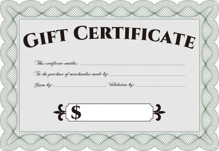 Gift certificate template. With linear background. Excellent design. Border, frame.