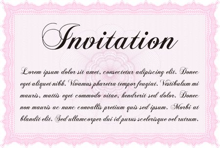 Formal invitation template. With guilloche pattern and background. Excellent design. Vector illustration.