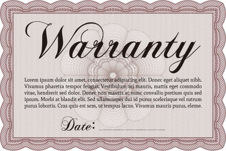 Warranty Certificate. Retro design. With sample text. With sample text. 