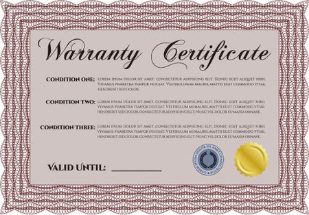 Warranty Certificate. It includes background. Complex border. Very Customizable. 
