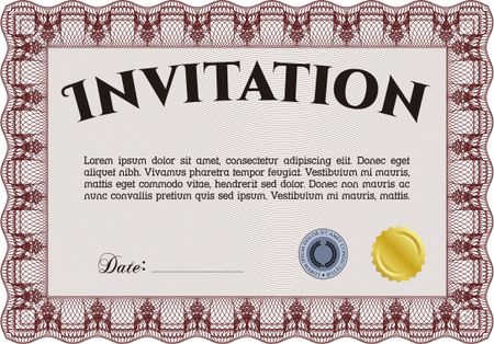 Retro invitation template. Artistry design. Customizable, Easy to edit and change colors.With complex linear background. 