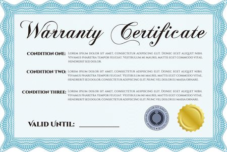 Sample Warranty template. Easy to print. Complex border design. Vector illustration.