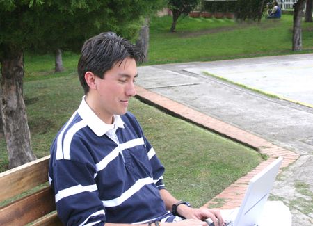 Laptop user in a park